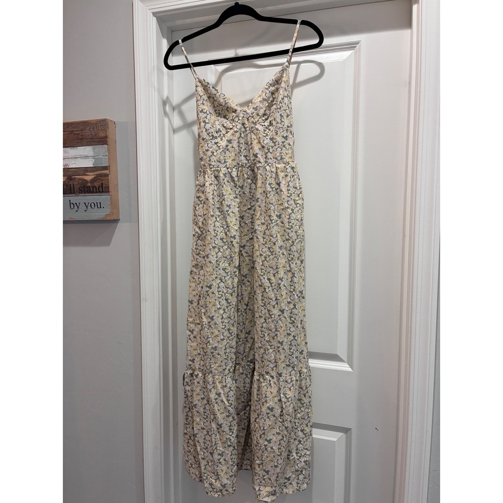 Universal Thread Floral Maxi Dress XS Yellow Smocked Back Sleeveless